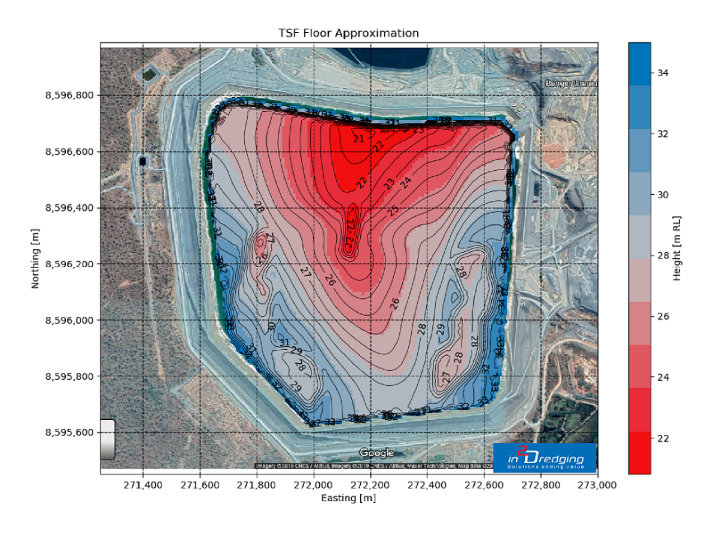 Geotechnical Data Processing - Floor contour superimposed on satellite image